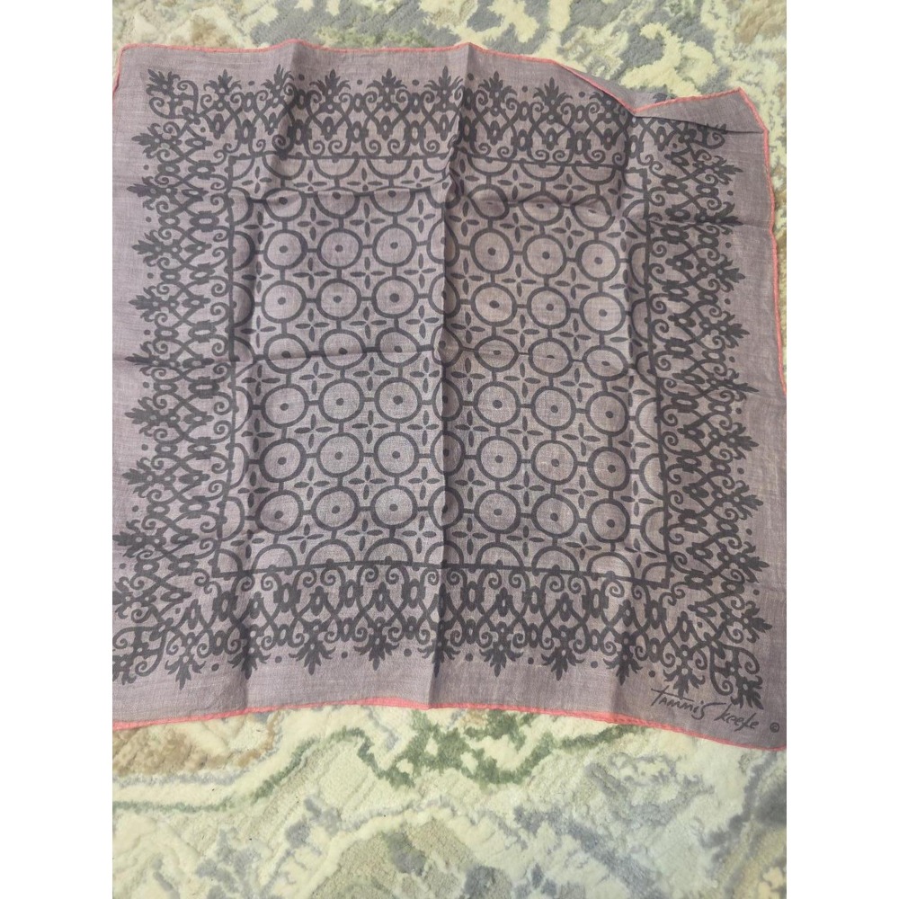 Vintage 1950s Tammis Keefe Signed Handkerchief Hanky Gray Coral MCM Geometric 14